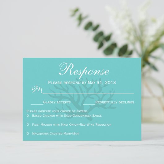 Green Seepferd Hochzeiten RSVP Response Cards (Stehend Vorderseite)