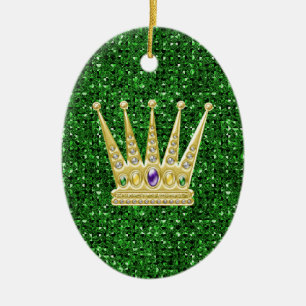 Green Sequin Effect Ornament mit Mardi Gras Crowns