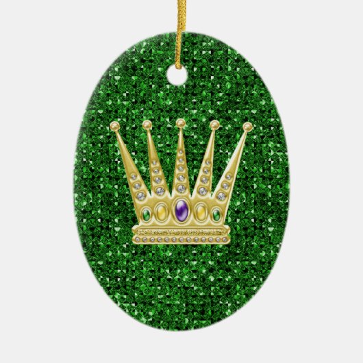 Green Sequin Effect Ornament mit Mardi Gras Crowns (Vorne)