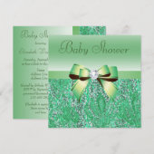 Green Sequins, Bow & Diamond Baby Dusche Einladung (Vorne/Hinten)
