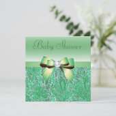 Green Sequins, Bow & Diamond Baby Dusche Einladung (Stehend Vorderseite)