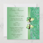 Green Sequins, Bow & Diamond Baby Dusche Einladung (Rückseite)