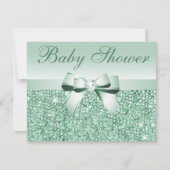 Green Sequins, Bow & Diamond Baby Shower Einladung (Vorderseite)