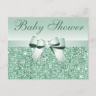 Green Sequins, Bow & Diamond Baby Shower Einladung