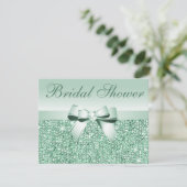 Green Sequins, Bow & Diamond Brautparty Einladung (Stehend Vorderseite)