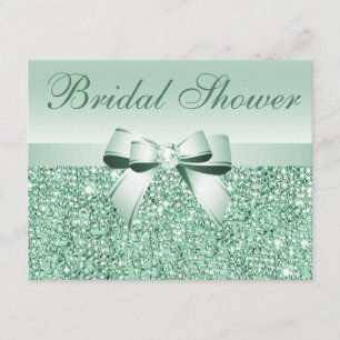 Green Sequins, Bow & Diamond Brautparty Einladung