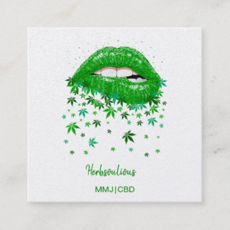 Green Sexy MMJ Lips Square Business Card Quadratische Visitenkarte