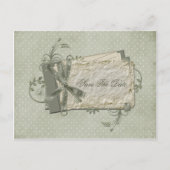 Green Shabby Dotted Swiss Save the Date Ankündigungspostkarte (Vorderseite)