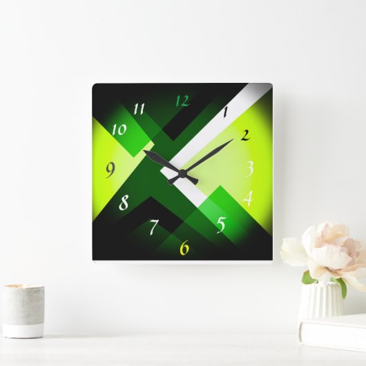 Green Shades Black Pattern Quadratische Wanduhr (Zuhause)