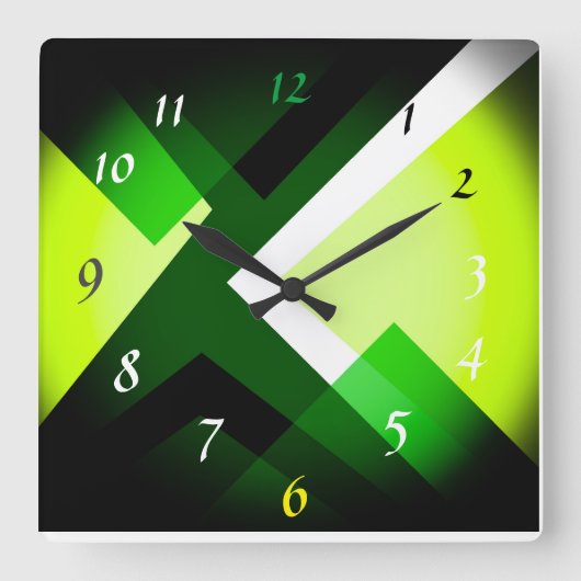 Green Shades Black Pattern Quadratische Wanduhr (Vorderseite)