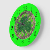 Green Shamrock And Celtic Knots Round Clock Große Wanduhr (Winkel)