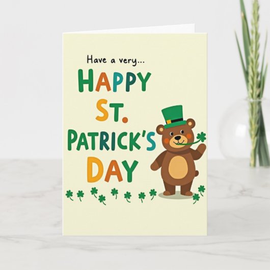 Green Shamrock Bear Card Karte (Vorderseite)