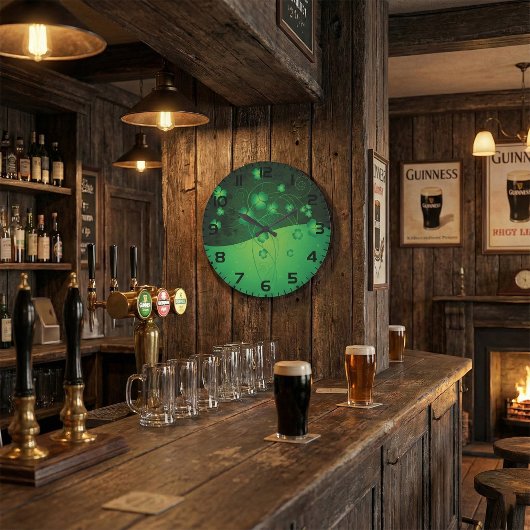 Green Shamrock Clover St Patrick’s Day Luck Große Wanduhr