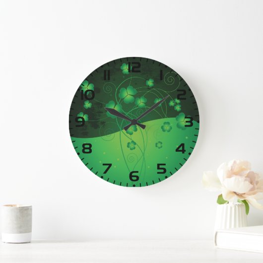 Green Shamrock Clover St Patrick’s Day Luck Große Wanduhr (Zuhause)