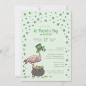 Green Shamrock Flamingo St Patrick's Day Party Einladung (Vorderseite)