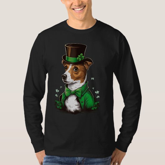 Green shamrock on St Patricks Day Jack Russell Ter T-Shirt (Vorderseite)