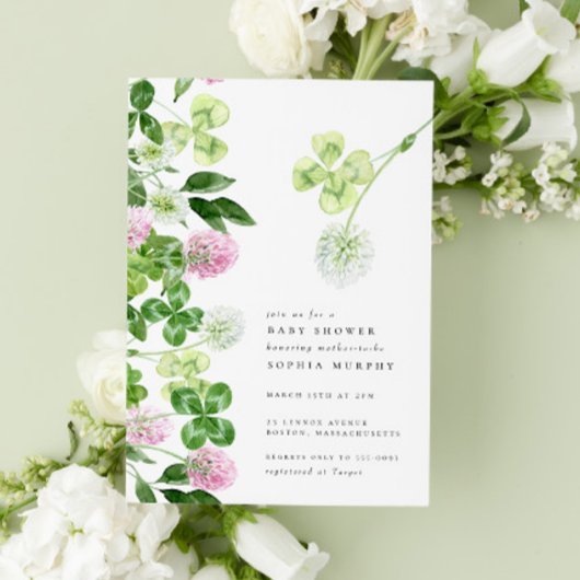 Green Shamrock Purple Clover Irish Baby Shower Einladung