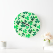 Green Shamrok Clover Pattern Große Wanduhr (Zuhause)