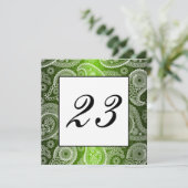 Green Shimmer White Lace Paisley Tischnummer (Stehend Vorderseite)