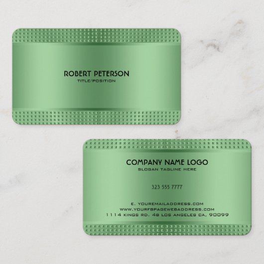Green Shiny Metallic Design Stainless Steel Look Visitenkarte (Vorne/Hinten)
