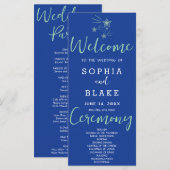 Green Shooting Stars Dark Blue Wedding Program (Vorne/Hinten)