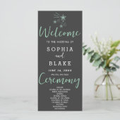 Green Shooting Stars Gray Wedding Program (Stehend Vorderseite)