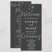 Green Shooting Stars Gray Wedding Program (Vorne/Hinten)