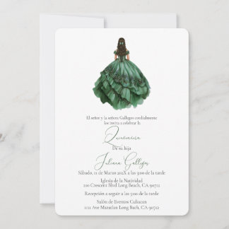 Green silhouette Quinceañera invitation Einladung