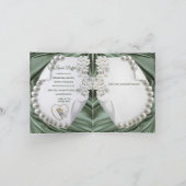 Green Silk & Ivory Pearl Wedding Shower Invitation Einladung (Innenseite)