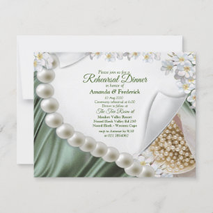 Green Silk & Ivory Pearls Probe Dinner Einladung