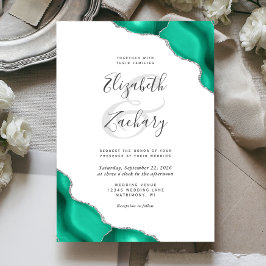 Green Silver Agate Corners Wedding Einladung