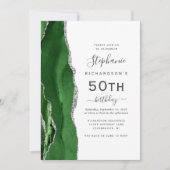 Green Silver Agate QR Code 50. Geburtstag Einladung (Vorderseite)