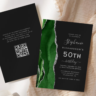 Green Silver Agate QR Code 50. Geburtstag Einladung