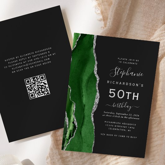 Green Silver Agate QR Code 50. Geburtstag Einladung