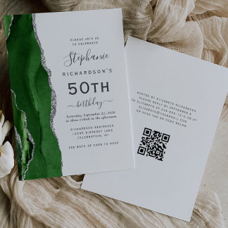 Green Silver Agate QR Code 50. Geburtstag Einladung