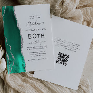 Green Silver Agate QR Code 50. Geburtstag Einladung