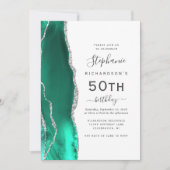 Green Silver Agate QR Code 50. Geburtstag Einladung (Vorderseite)