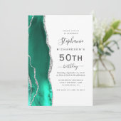 Green Silver Agate QR Code 50. Geburtstag Einladung (Stehend Vorderseite)
