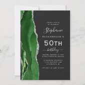 Green Silver Agate QR Code 50. Geburtstag Einladung (Vorderseite)