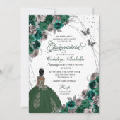 Green Silver Butterfly Princess Quinceanera Einladung (Vorderseite)
