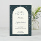 Green & Silver Celestial Moon Stars Brautparty Einladung (Stehend Vorderseite)