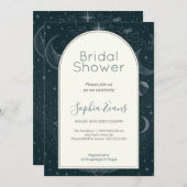 Green & Silver Celestial Moon Stars Brautparty Einladung (Vorne/Hinten)