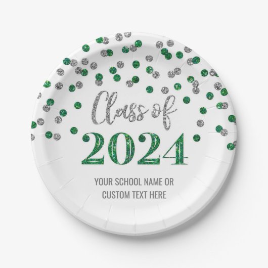 Green Silver Confetti Abschluss 2024 Pappteller (Vorderseite)