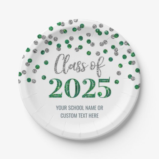 Green Silver Confetti Abschluss 2025 Pappteller (Vorderseite)