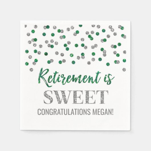 Green Silver Confetti Retirement ist süß Serviette (Vorderseite)