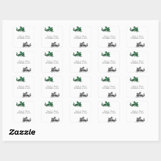 Green Silver Dragon Wedding Stickers (Blatt)