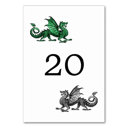 Green Silver Dragon Wedding Table Card Tischnummer (Vorderseite)