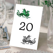 Green Silver Dragon Wedding Table Card Tischnummer