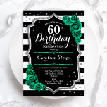 Green Silver Elegant Floral 60. Geburtstag Einladung<br><div class="desc">60. Geburtstagsfeier Einladung. Elegantes florales smaragdgrünes Design mit Imitaten Glitzer Silber und Rose. Enthält schwarz-weiße Streifen und Skript-Schriftart. Ideal für eine stilvolle Damenfeier. Kann für jedes Alter angepasst werden! Gedruckte Zazzle Einladungen oder Sofortdownload digitalen druckbaren Vorlage.</div>