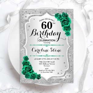 Green Silver Elegant Floral 60. Geburtstag Einladung